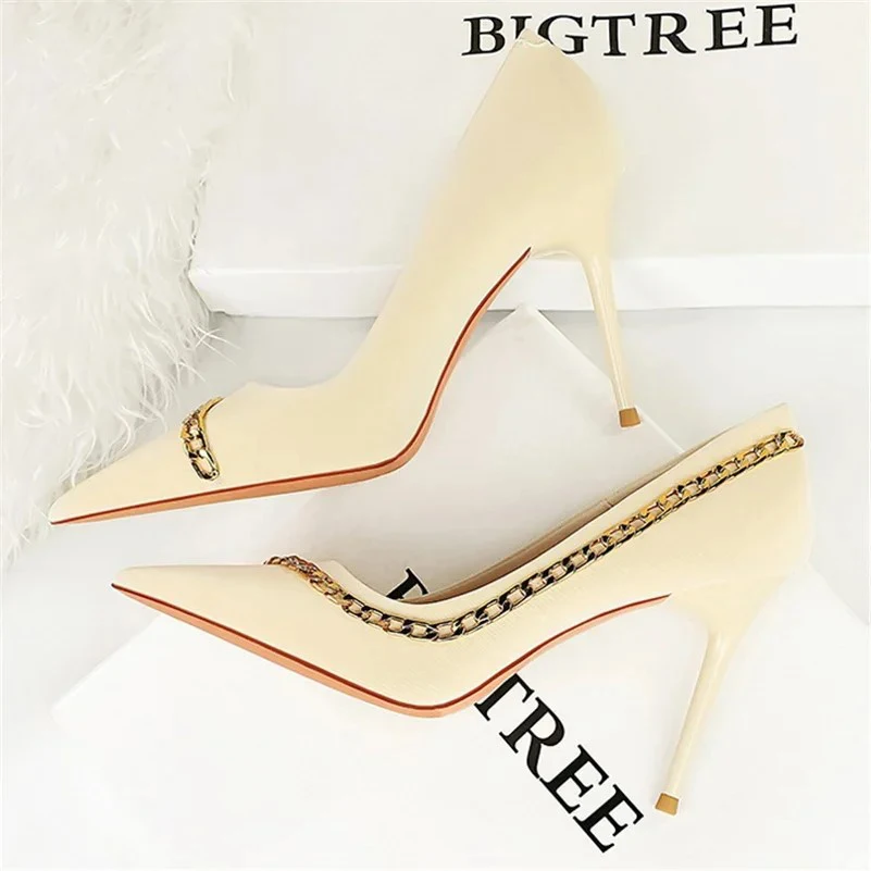 Туфли-лодочки женские на высоком каблуке 9 5 см с металлической цепочкой