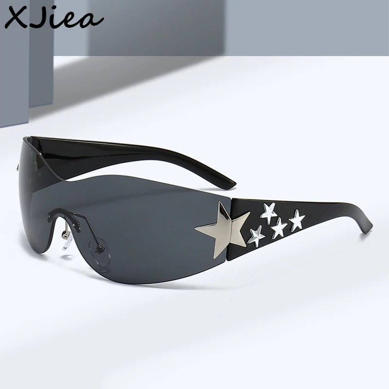 

XJiea Rimless Sunglasses For Women Oversized Fashion Y2K Star Punk One Piece Sports Sun Glasses Driving Shades UV400 Goggle