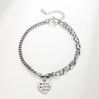 30 silver plated romantic love heart lettering female asymmetry hand chain jewelry women charm bracelets never fade gifts