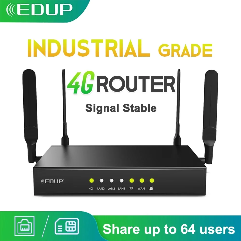 

Wi-Fi-роутер EDUP промышленный с поддержкой 4G, 300 Мбит/с, слот для SIM-карты, 4 антенны, 3dBi, высокий коэффициент усиления, 802,11 b/g/n, PPTP, L2TP, VPN