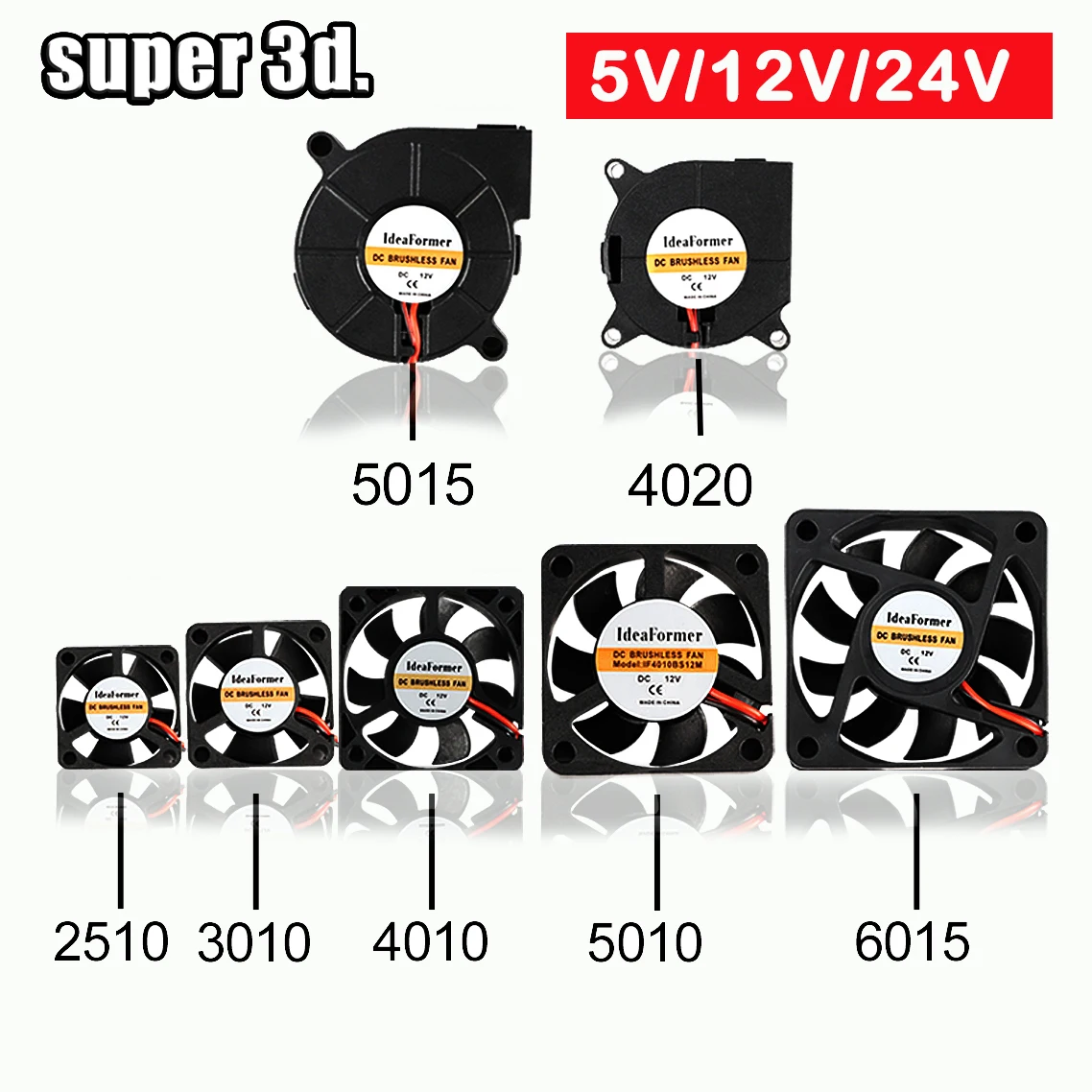 5015/4010/4020 12V&24V Cooling Turbo Fan Brushless 3D Printer Parts 2Pin For Extruder DC Cooler Blower  Part Black Plastic Fans