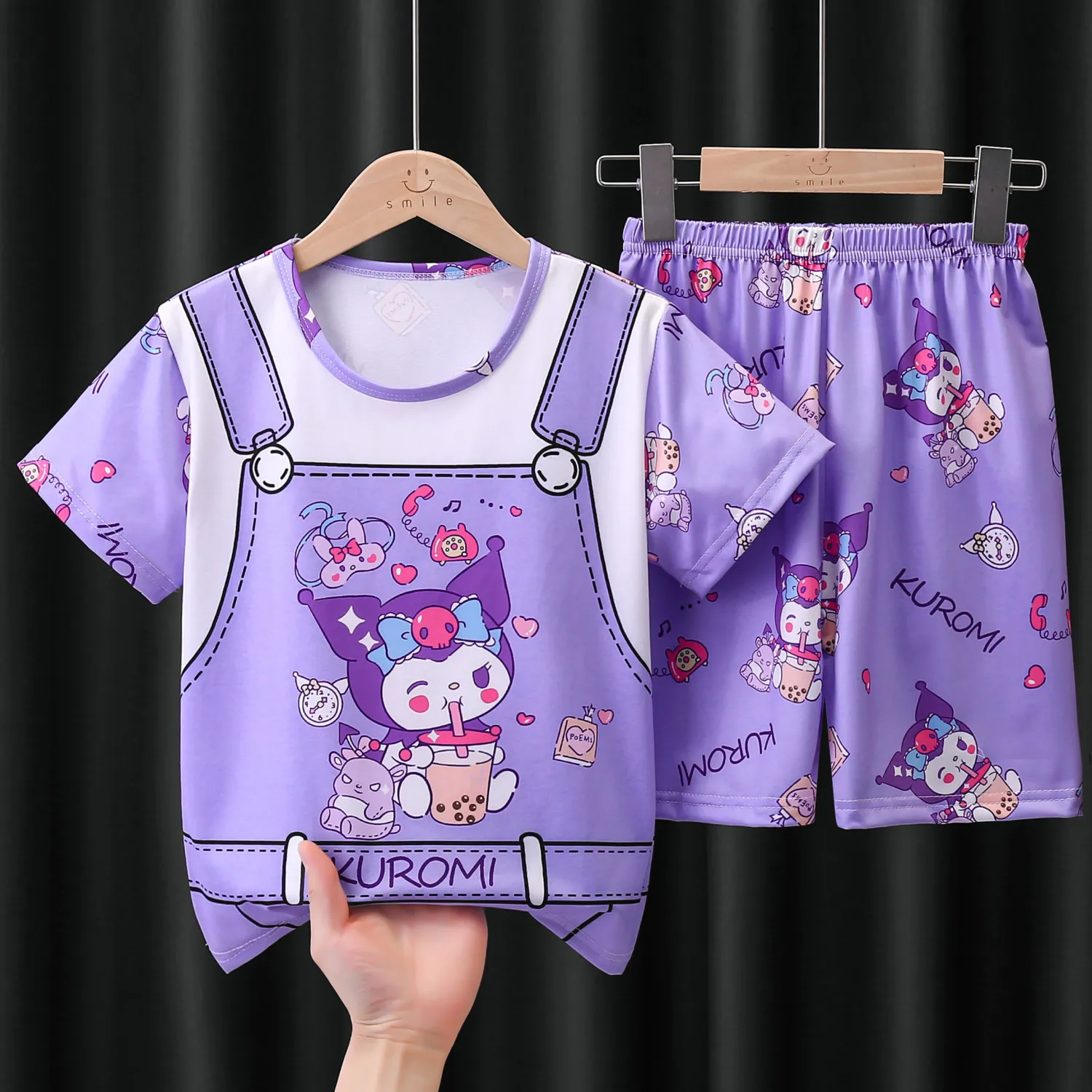 

Summer New Kuromicinnamoroll Anime Children Short Sleeve Pajama Summer Girl Cute Cartoon Home Suit Set Thin Air Conditioned Suit