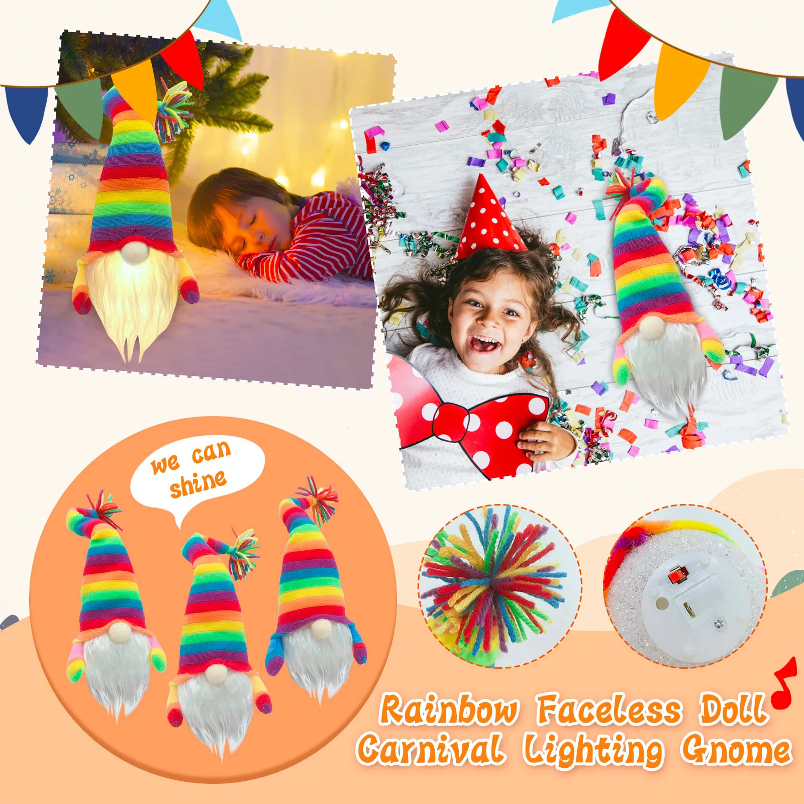 

Орнамент для камеры Радужное украшение, Безликий карнавал, День благодарения, домашняя кукла для пожилых людей, гном, большие противоударны...