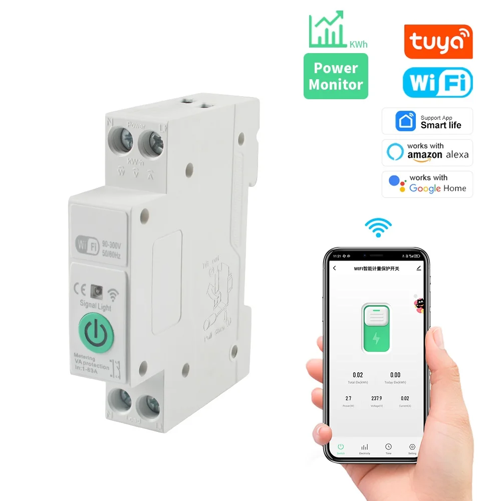 

Умный автоматический выключатель Tuya 1P+N 1-63A с измерением