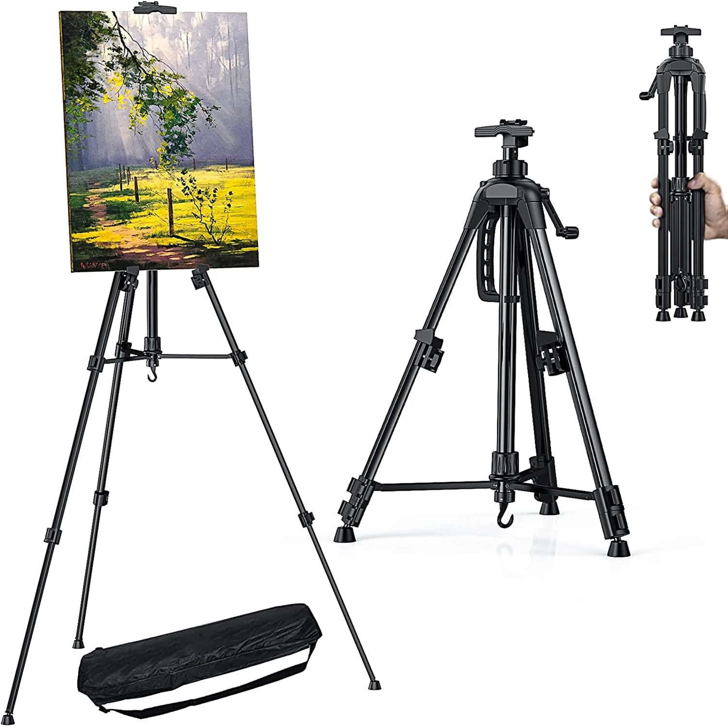 

Easel Stand for Painting Canvas Art Easel for Table Top & Floor 17" to 60" Adjustable Aluminum Easel with Portable Bag Black
