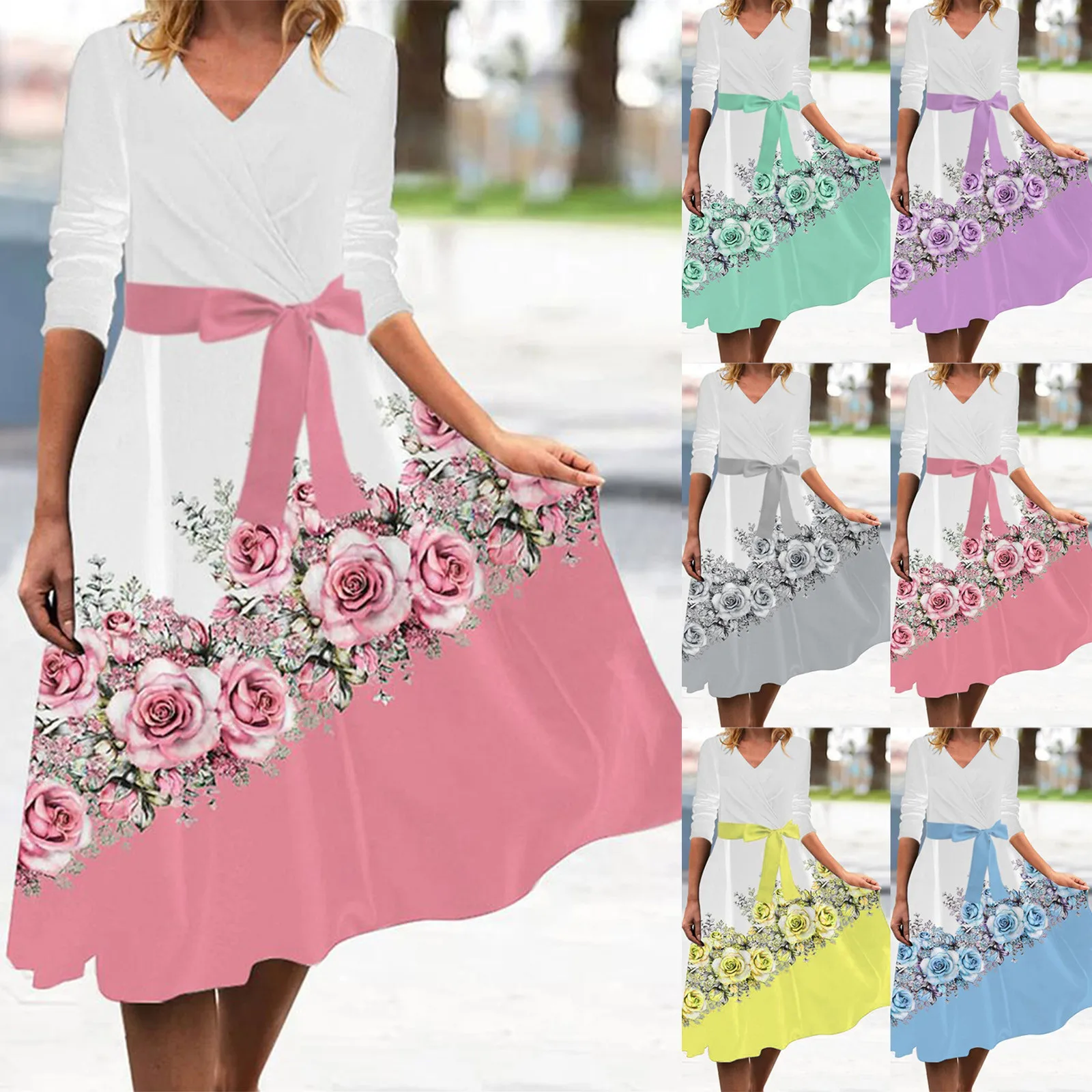 

Женское модное платье, длинное платье с V-образным вырезом, Повседневное платье миди для женщин