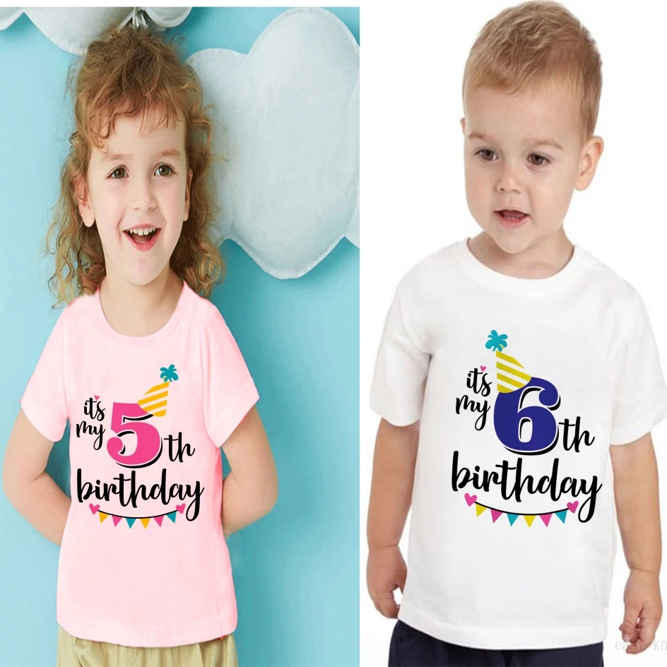 

2 Color Summer Kids Boys Girls Birthday T-shirts Short Sleeved T Shirt Size 1 2 3 4 5 6 7 8 9 Year Children New Clothing Tee Top