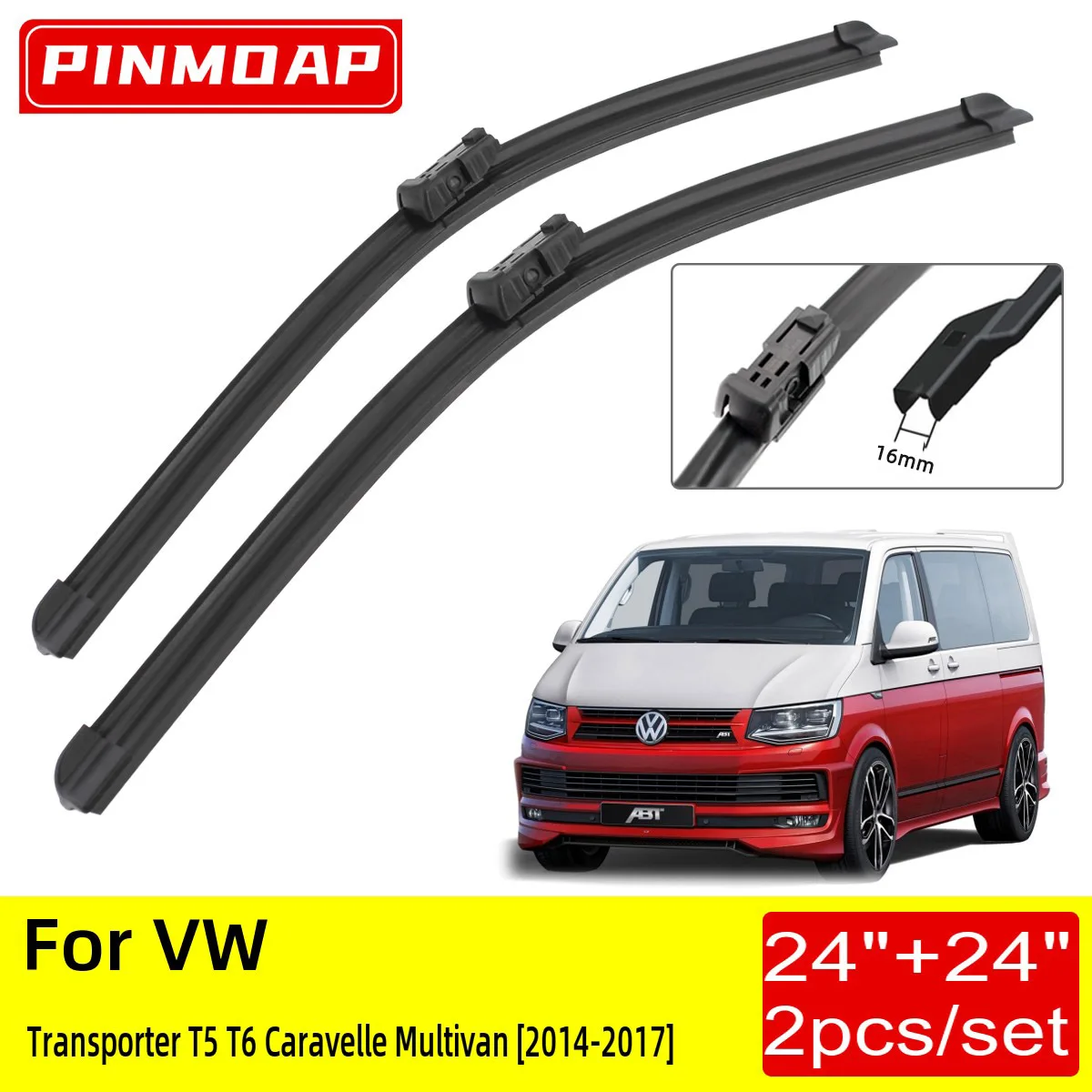 

For VW Transporter T5 T6 Caravelle Multivan 2014 2015 2016 2017 Front Wiper Blades 24"+ 24" Brushes Cutter Accessories Rubber