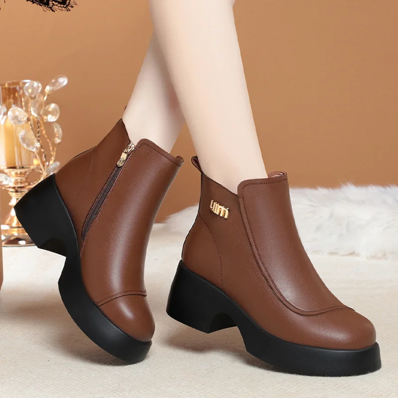 Женские Модные осенне-зимние повседневные удобные женские кожаные ботинки на
