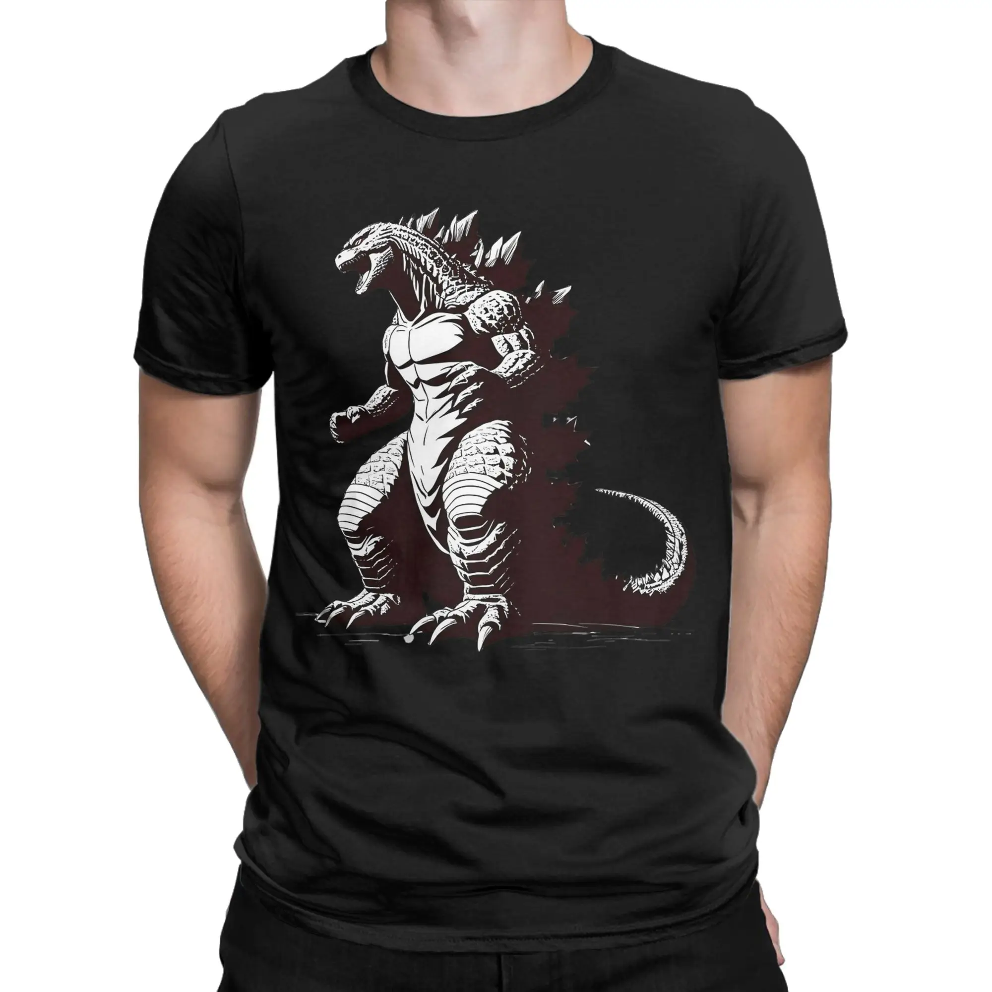 Фото Футболки Crazy Monster G-Godzillas для мужчин, футболки с круглым вырезом из 100% хлопка, футболки с короткими рукавами, одежда 6XL №2