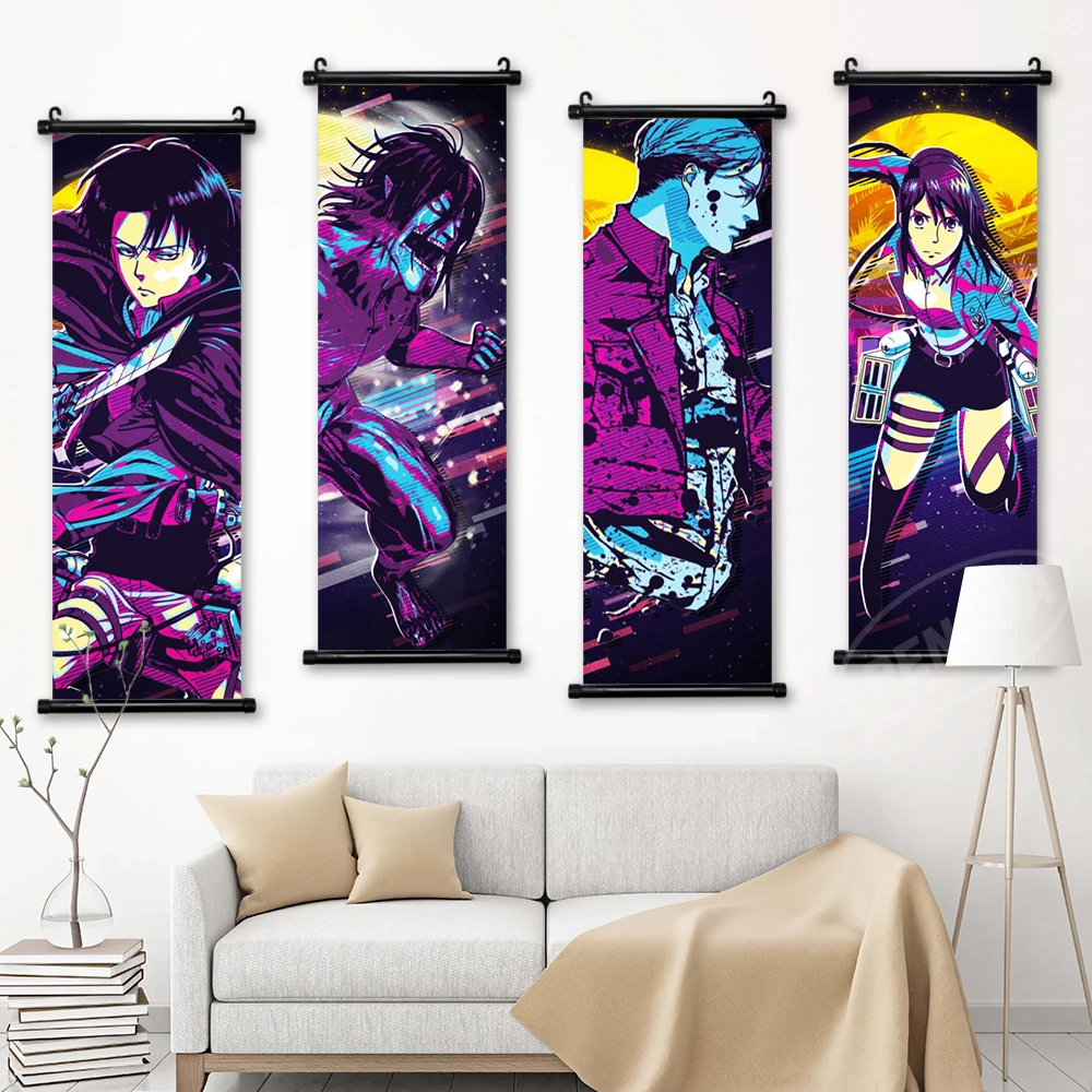 

Canvas Attack On Titan Print Hange Zoe Painting Wall Art Eren Jaeger Picture Poster Anime Home Decor Hanging Scrolls Living Room