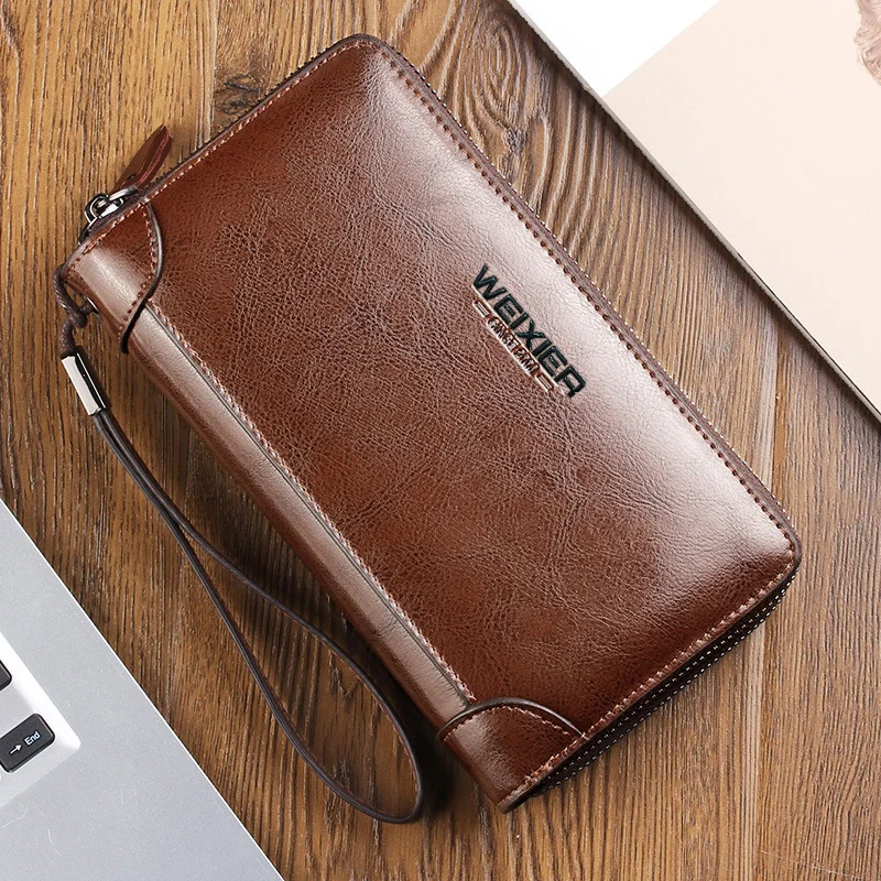 

Weixier Men's Wallet Douoble Zipper Hand Bags for Men Leather Long Wallet Large Capacity Purse Men's Clip Bag Card Bag Carteras