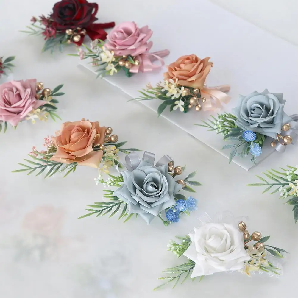 

Bridegroom Bride Corsage Flower Wrist Flowers Set Artificial Flower Wrist Corsage Bracelets Wedding Flower Accessories Wholesale