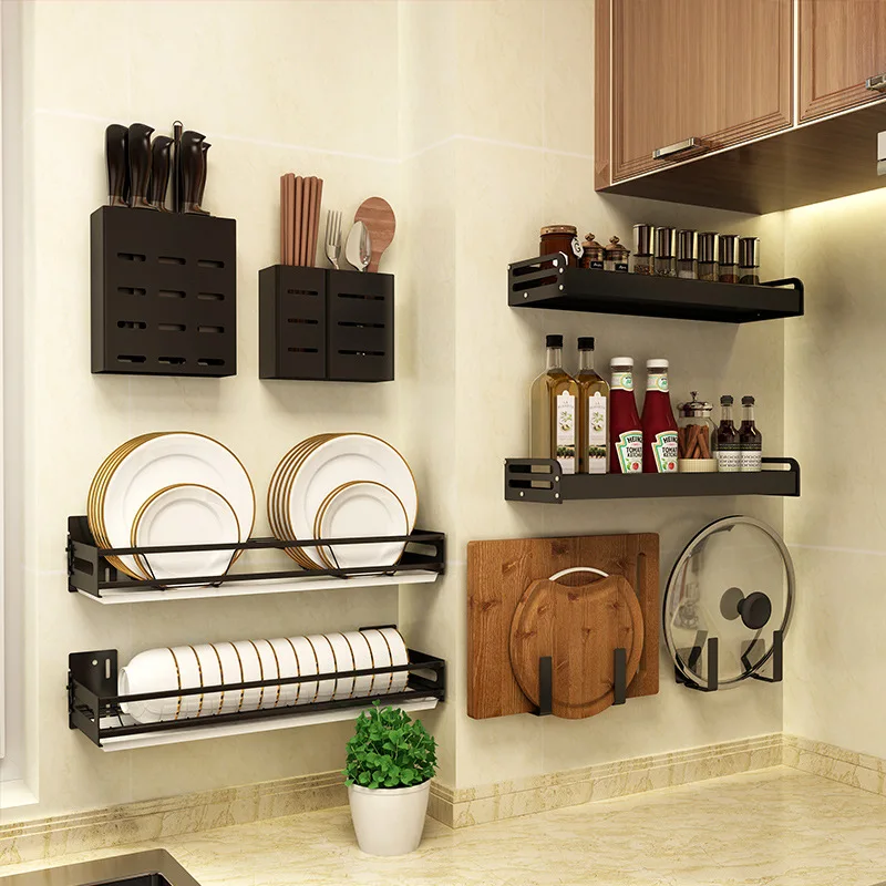 

Kitchen Shelf Organizer Aluminum Knife Holder Dish Drying Drainer Lid Hanging Rack Spice Accessories Sink Organizer and Storage
