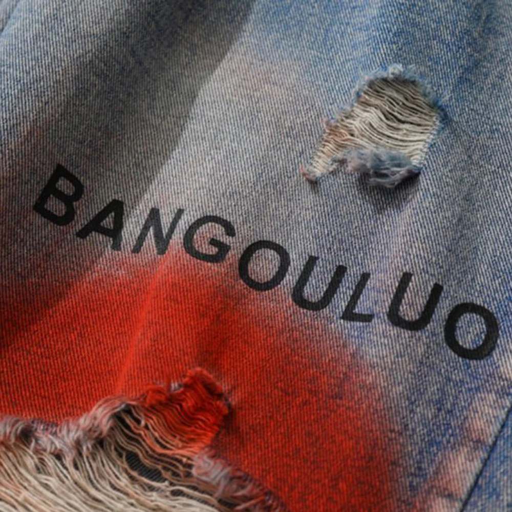 Men Street Hiphop Y2K Hole Flame Jeans Graffiti Printed Letter Retro Ripped Casual Trousers Streetwear Harajuku High Street