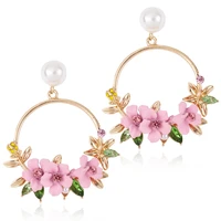 fashion earrings girls heart flower earrings lovely sweet wind soft pottery pearl earrings for women