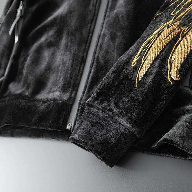 Golden Silk Casual Sports Suit Korean Version Slim Winter Two-piece Men's Trend