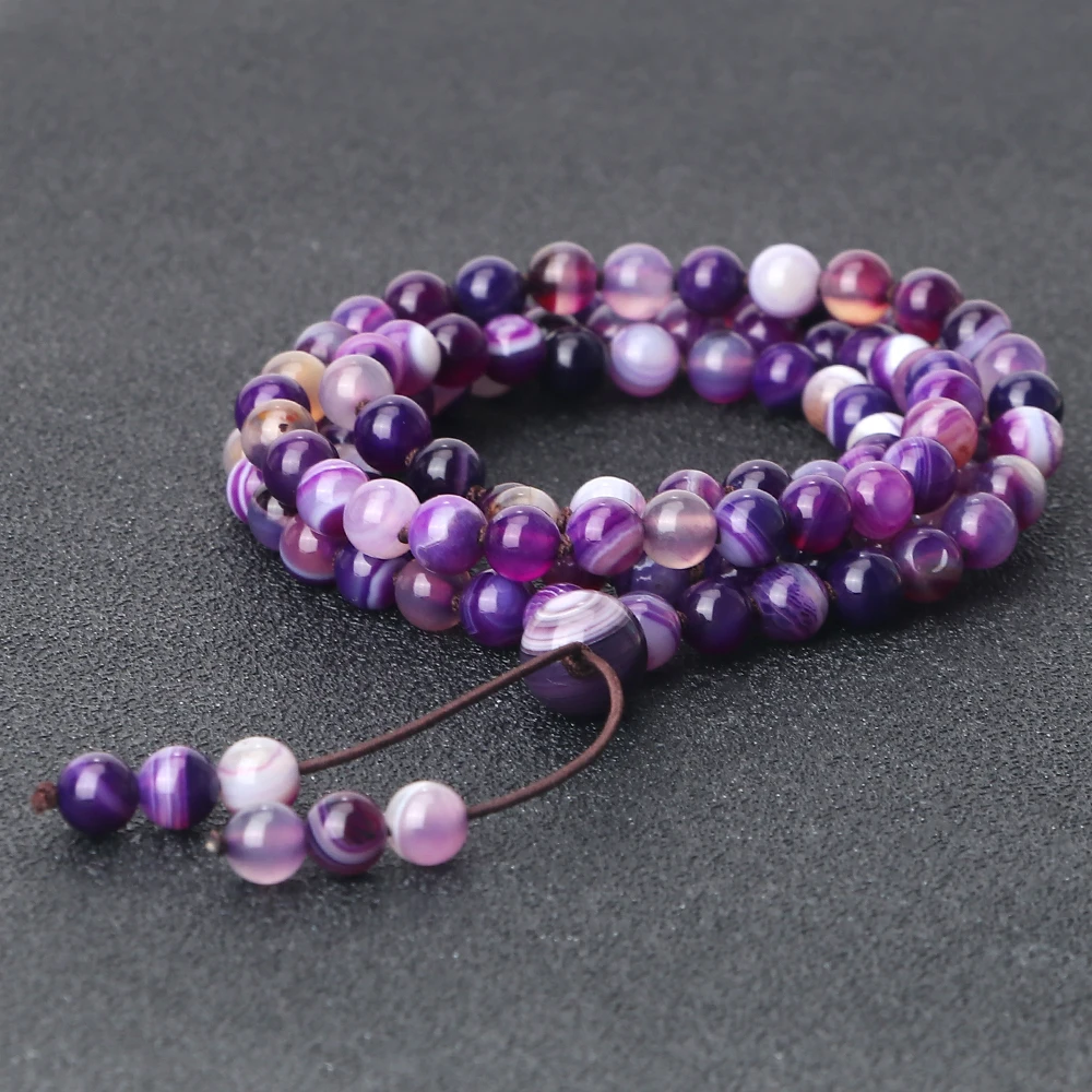 

Women 108 Mala Natural Stone Purple Stripe Onyx Beads Bracelets Men Tibetan Buddha Bracelets & Necklaces Handmade Jewelry Gifts