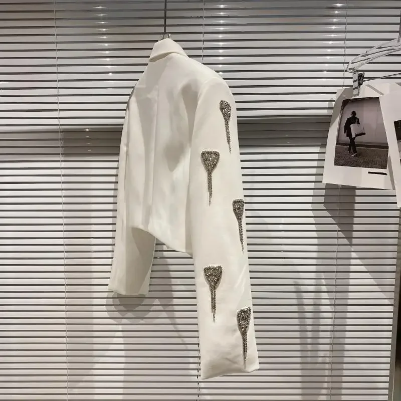 Women's Love Tassel Rhinestone Chain Short Female Blazer Spring New Fashion Pure Color Jacket