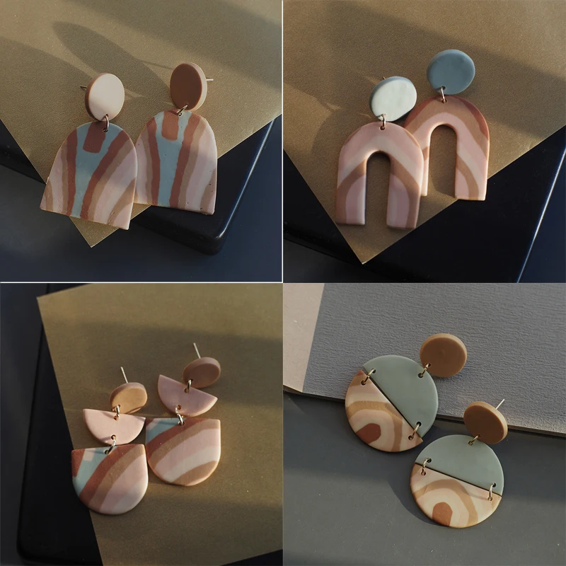 Серьги из полимерной глины бледно-земляные элегантные универсальные уникальные