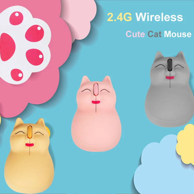 

Mini Computer Mouse 2.4G Wireless Cute Cat Mouse USB Office Ergonomic Mice 3D Optical 1200DPI Gaming Mause For Laptop Kids Gifts
