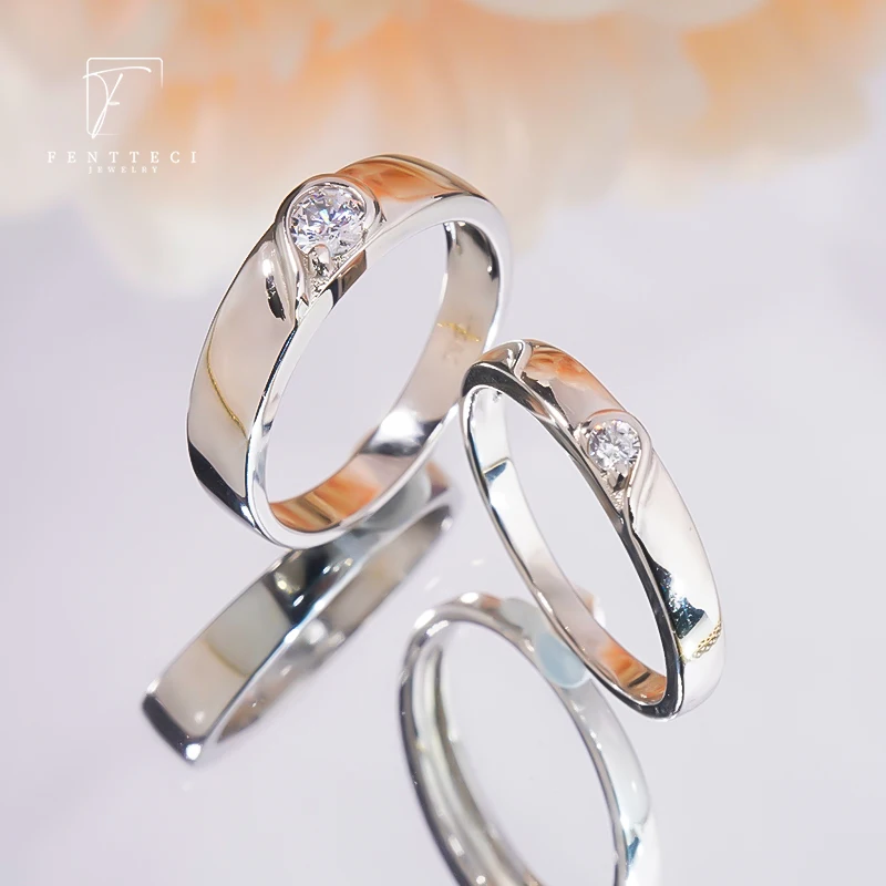 FENTTECI High Carbon Diamond Ring S925 Sterling Silver Platinum Plated Couple Ring For Lovers Men And Women Engagement Ring Gift