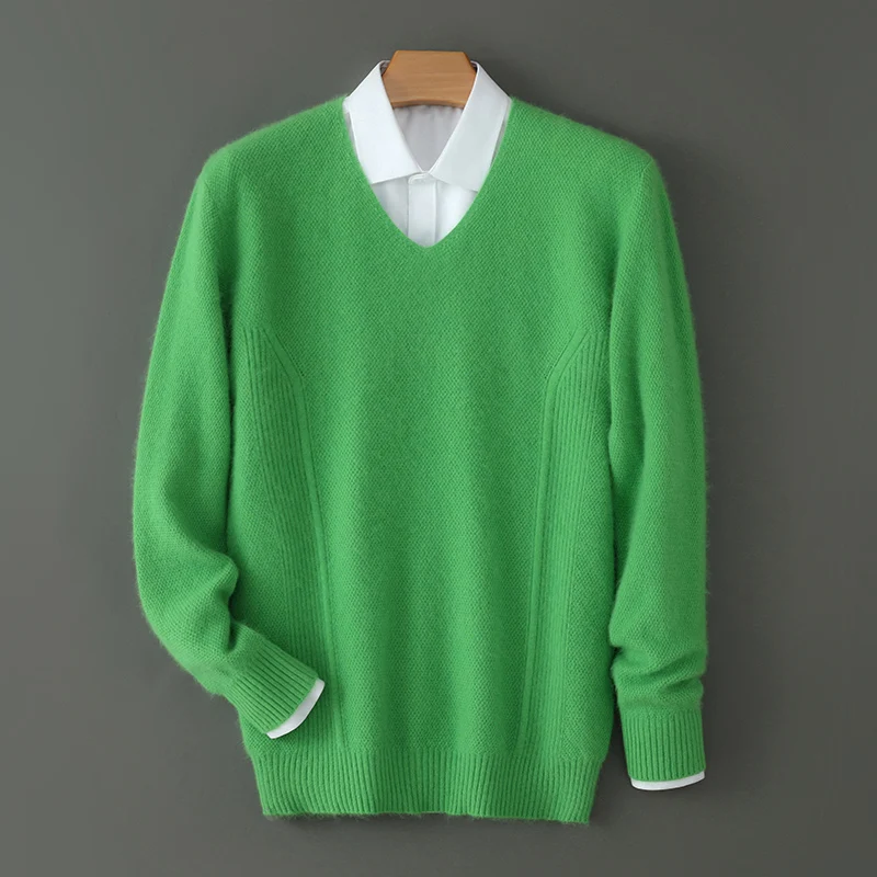 Мужской свитер из чистого кашемира 100% пуловер с V-образным вырезом вязаный