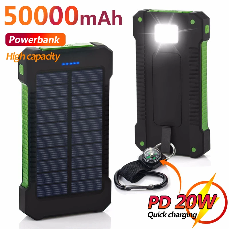 

50000mAh Solar Power Bank Large-Capacity Portable Mobile Phone Charger LED Outdoor Travel PowerBank for Xiaomi Samsung IPhone