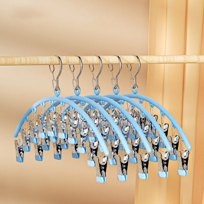 New 10 Clips Stainless Steel Socks Rack Dryer Underwear Organizer Balcony Towel Clothes Hanger  High Quality, Windproof,