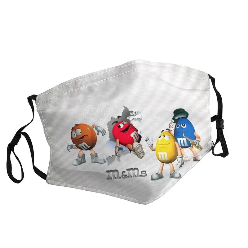 

M And M's Candy Chocolate Cartoon Anti Haze Dustproof Non-Disposable Face Mask Protection Cover Unisex Respirator Mouth-Muffle