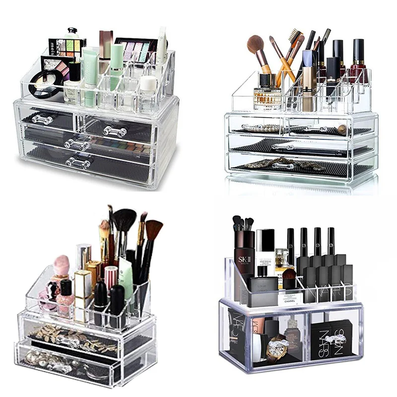 

Organizer Makeup Cosmetic Storage Box Transparent Plastic Box Organizador Acrylic Desktop Jewelry Bathroom Multifunctional