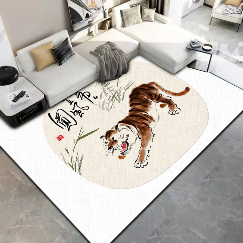 Twelve Chinese Zodiac Animals Painting Carpet for Living Room Large Area Rug Black Soft Carpet Home Decoration Mats Boho Rugs