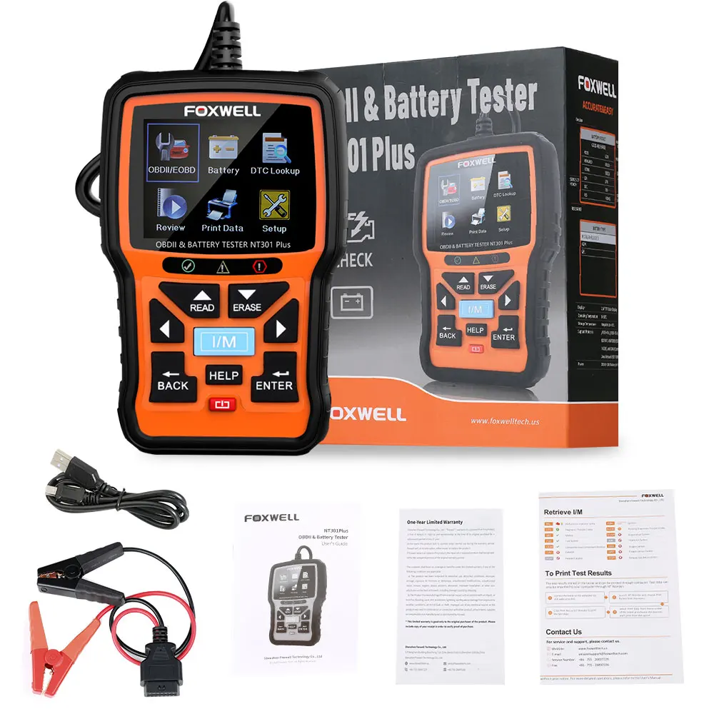 

Устройство чтения кодов FOXWELL NT301 Plus CAN OBDII/EOBD и тестер батареи 12 В