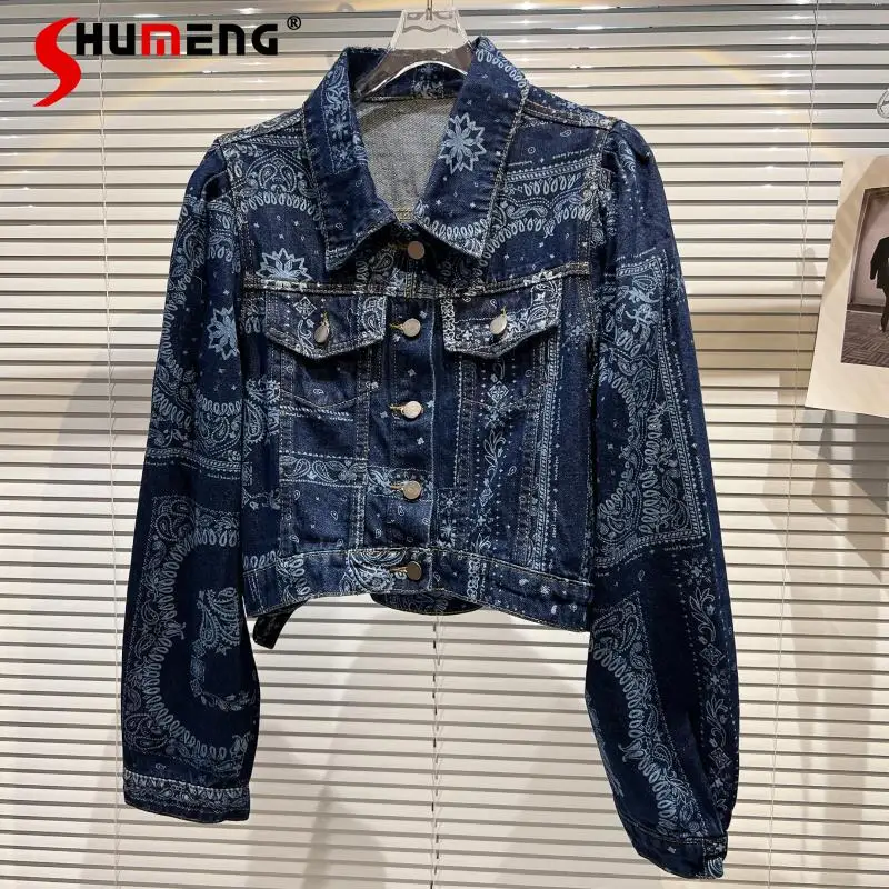 

2022 Spring New Ladies Simple High Street Double Pocket Flower Washed Denim Jacket Women Fashion Elegant Solid Short Jeans Coat
