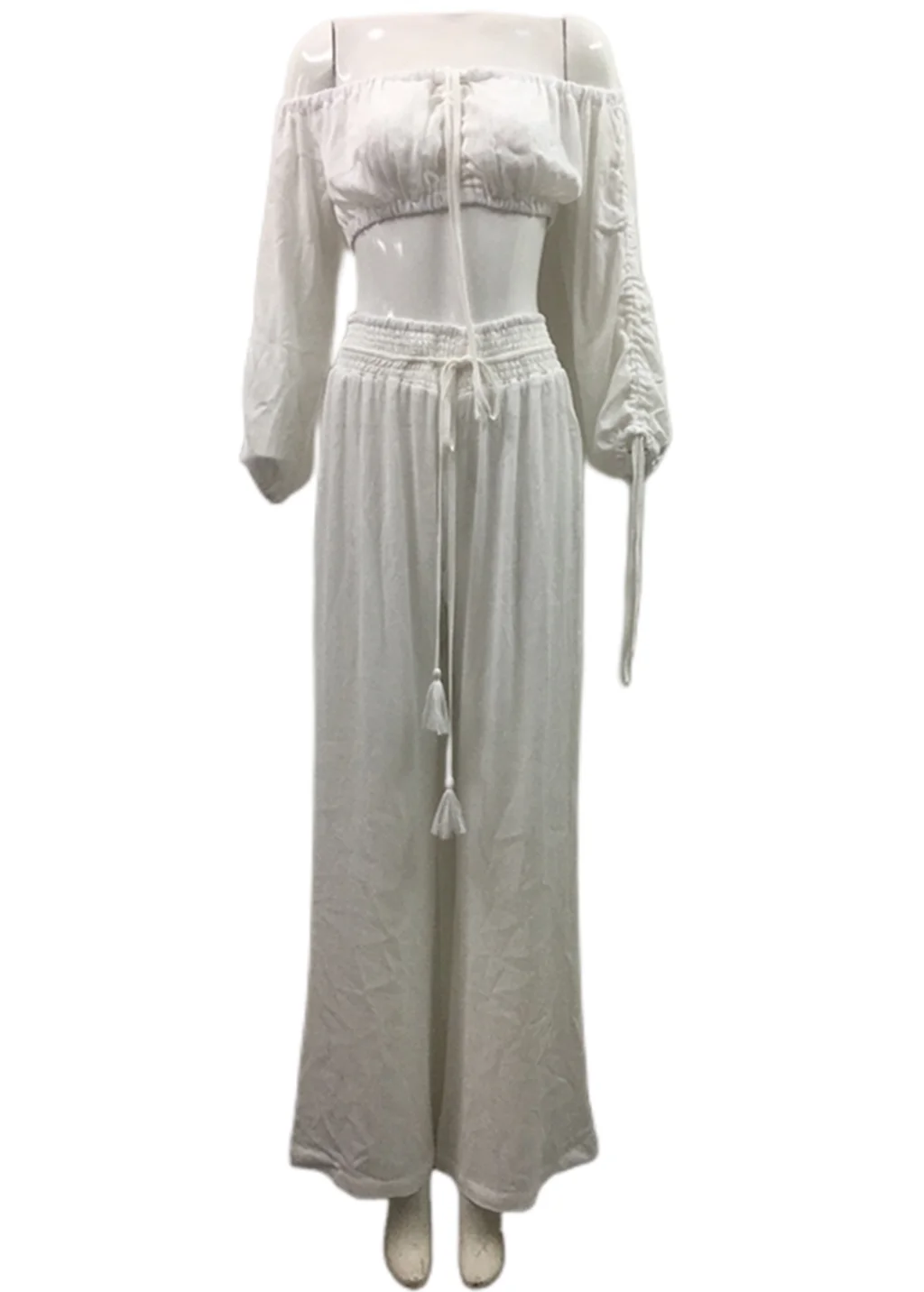 

Beach White Wide Pant Swimsuit Cover Up Summer 2022 Women Pure Two Piece Summer Set