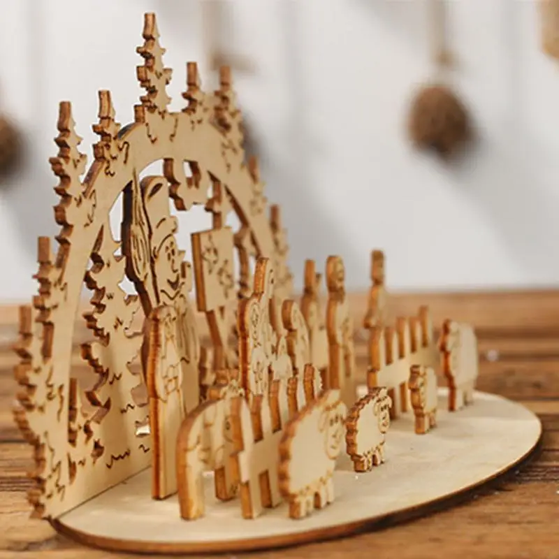 Деревянный рождественский орнамент 3D силуэт набор рождественских сцен Рождение