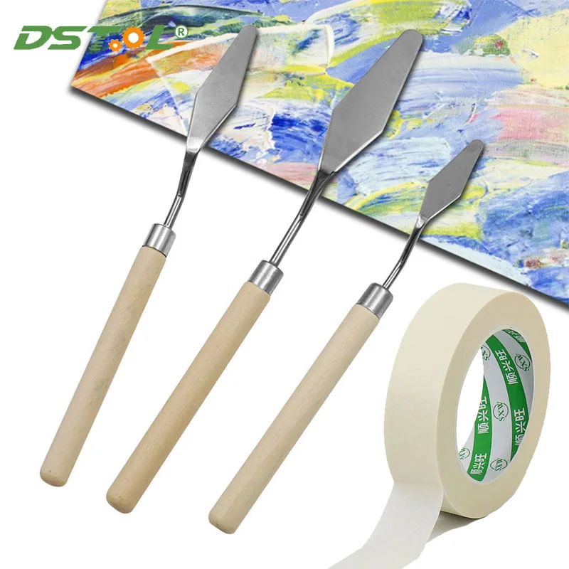 

1Pc 12mm Masking Tape +1Pc Art Scraper Oil Painting Mixing Knives White Single Side Tape For House Oil Painting Sketch Art Craf