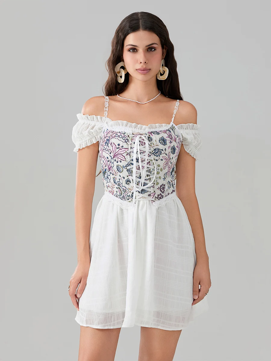 Женский укороченный корсет без рукавов с цветочным принтом