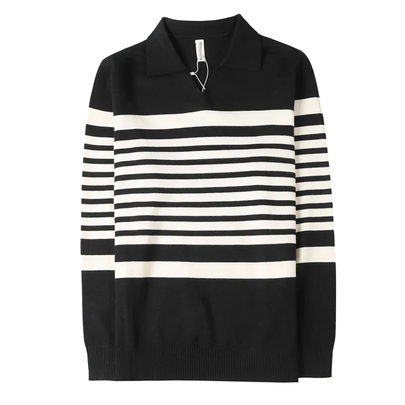 New Fashion Brand Knit High End Designer Winter Stripe V-neck Pullover Black Sweater for Man Cool Autum Casual Mens Clothing
