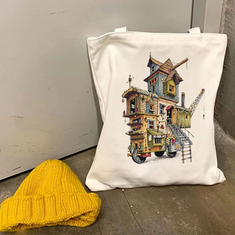 

Ladies Shopping Bag Funny Rv Cartoon Printed Bag Harajuku Shopping Canvas Shopping Bag Girls Handbag Handbag Shoulder Ladies Bag