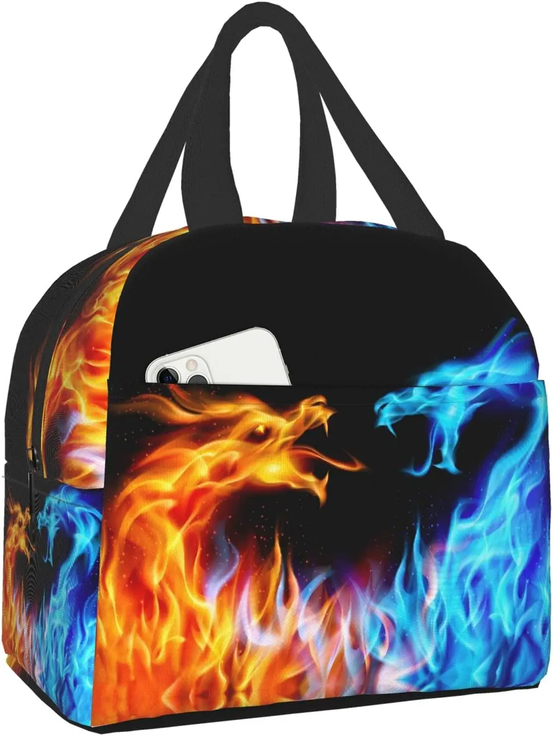 

Сумка для ланча с огненными драконами, многоразовый Ланч-бокс, Термосумка-тоут, контейнер для ланча, симпатичная сумка-холодильник для женщ...