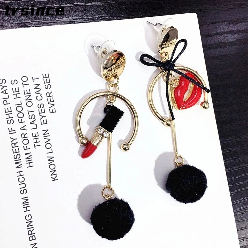 

Korean New Brand Design Semicircle Earring Jewelry Autumn Winter Lips Lipstick Earrings for Woman Luxury Jewelry Earrings