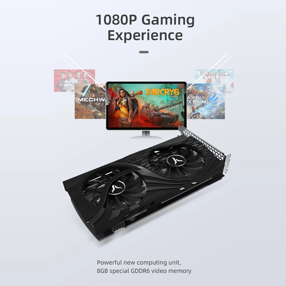 

Видеокарта Yeston с 2 вентиляторами, 8 Гб 128 бит Gddr6, Rx6600-8g D6 Gaea, металлическая задняя панель, игровые видеокарты