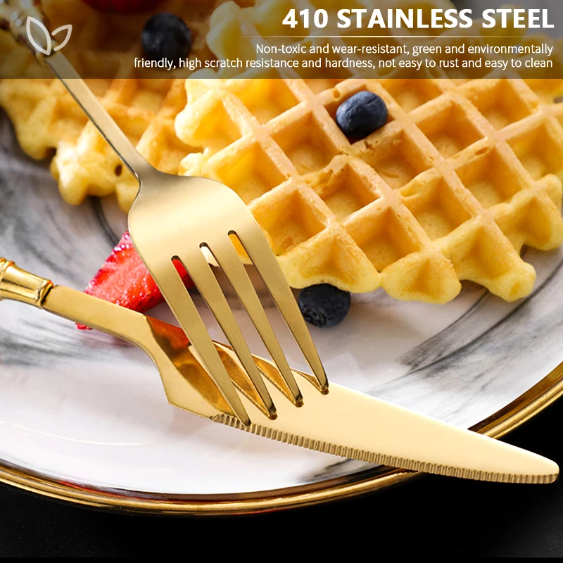 Stainless Steel Golden Cutlery Set Dinner Steak Knife Fork Dessert Spoon imitation Ceramic Handle Flatware Tableware | Дом и сад