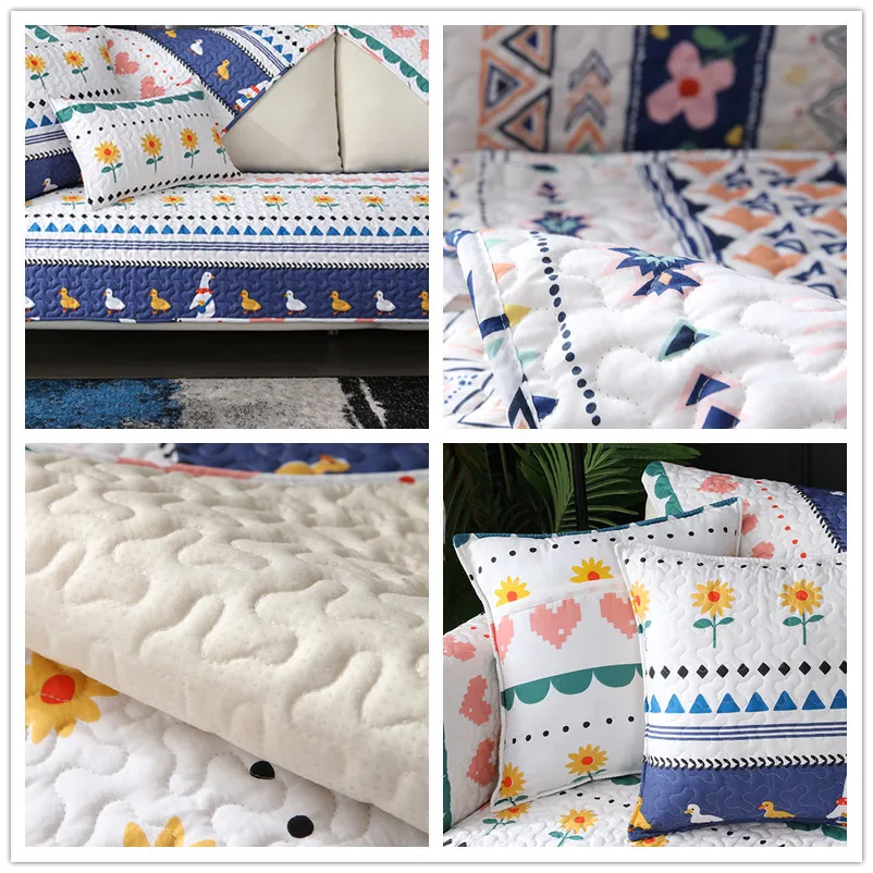 Sofa Towel Cotton Cushion Four Season Universal Non-slip Covers Chair Living Room Flowers Cartoon Patterns | Дом и сад