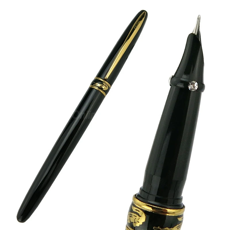 

Crocodile 215 Classic Black Metal Thin Hooded Fine Nib Fountain Pen Gold Trim Office School Writing Gift Pen Accessory