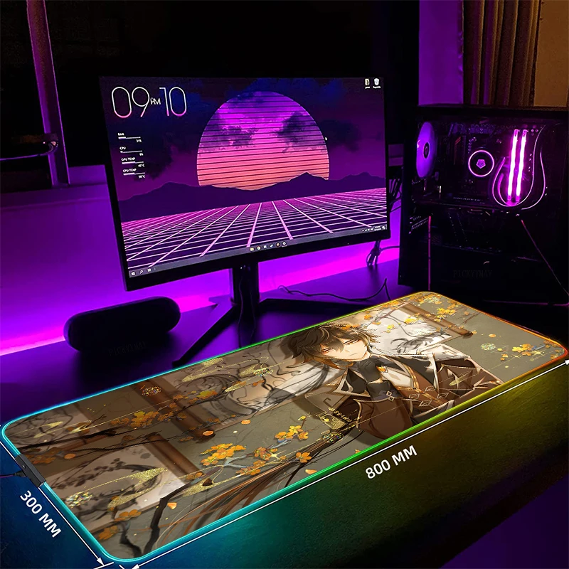 

Игровой коврик для мыши Genshin Impact RGB, большие коврики для мыши, светодиодный настольный коврик, коврик для мыши, коврики для ноутбука с подсветкой, светящиеся коврики для клавиатуры