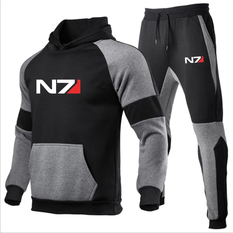 

New Mass Effect N7 Logo Print Custom Made Man Warm Comfortable Pullover Hoodie+Pants Men Sportswear Suit Casual Personality Cool