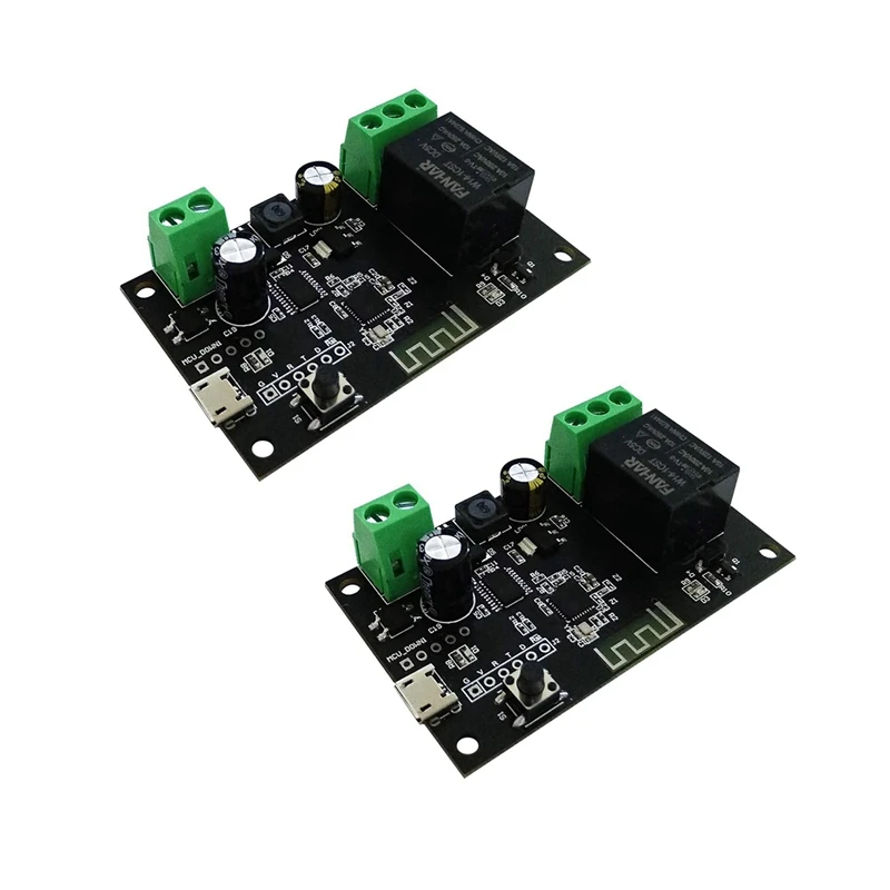

2X Wifi Momentary Inching Relay Self-Locking Switch Module DC 7-32V Wifi Relay Switch Smart Life/Tuya APP Remote Control