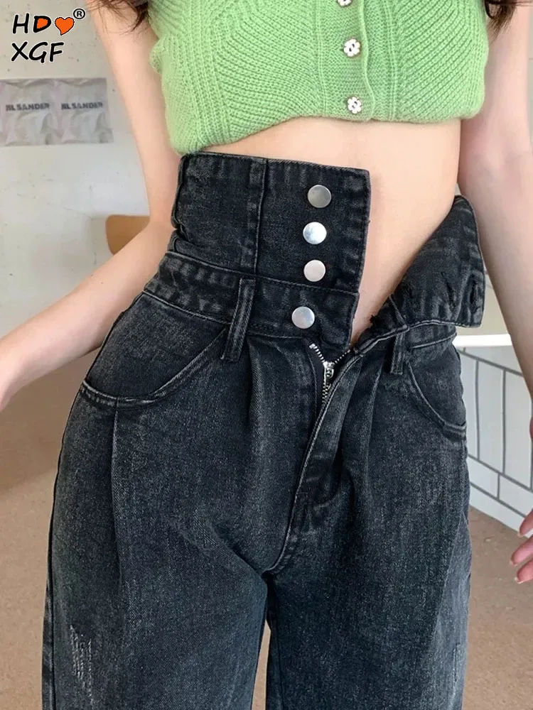 

Черные прямые джинсы большого размера, модная женская одежда, джинсы с высокой талией и широкими штанинами, корейские Дизайнерские повседневные брюки, уличная одежда Y2k